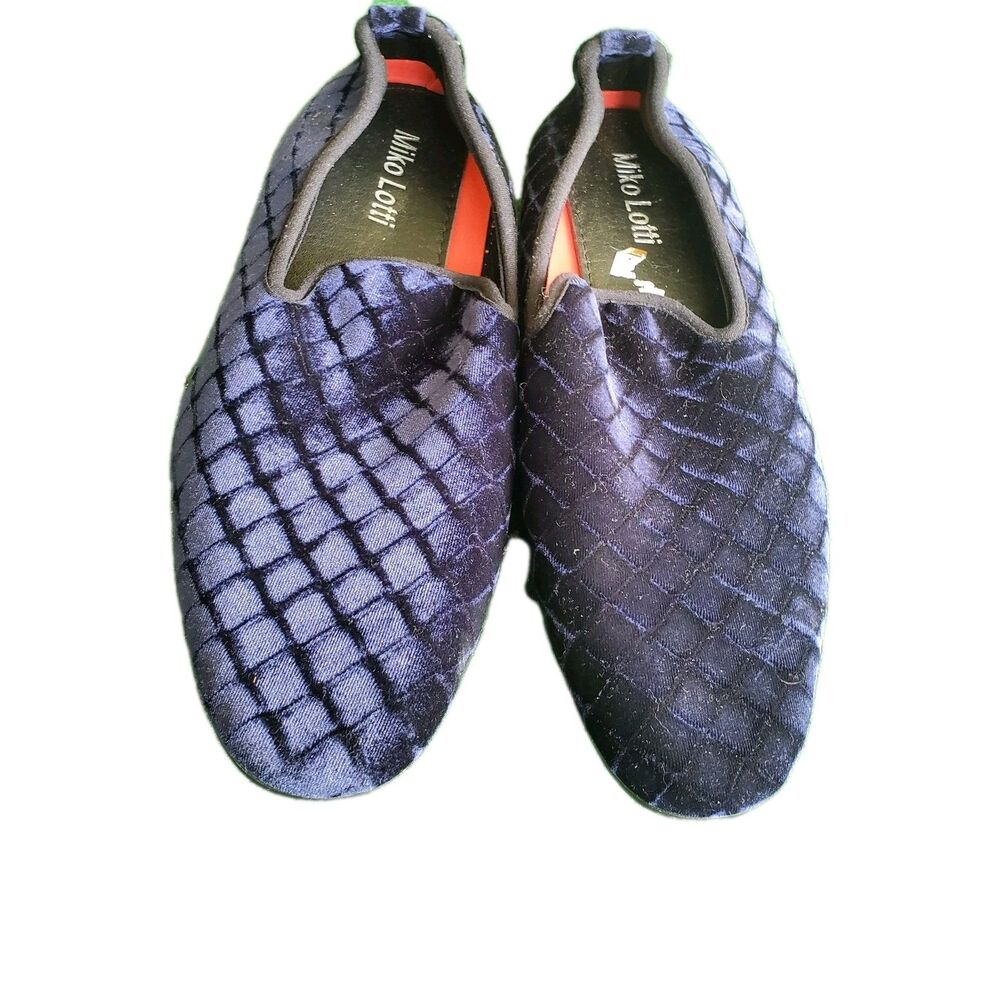 Miko Lotti Velvet Designer Dress Loafers Slip Smoking Casual Shoe Size 7.5 Blue